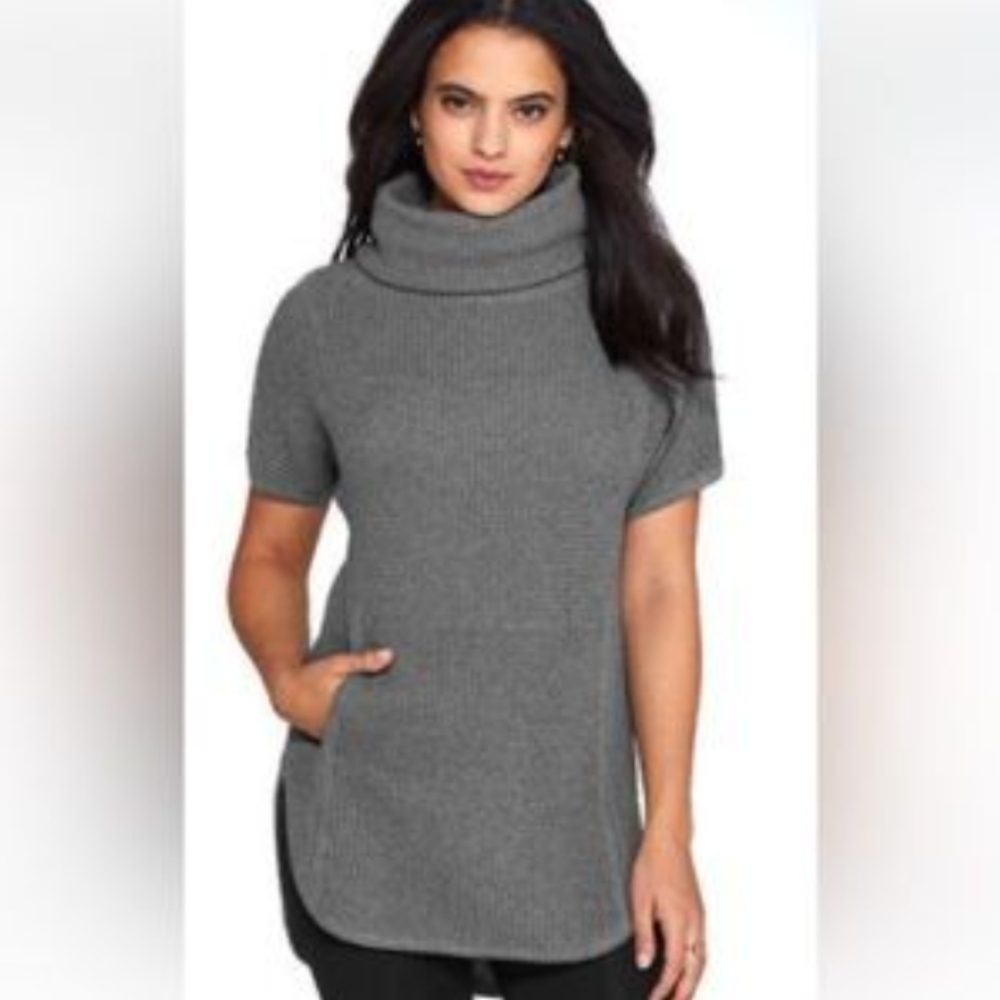 UGG Shelby Gray Waffle Knit Hi Lo Cowl Neck Tunic Sweater Size S